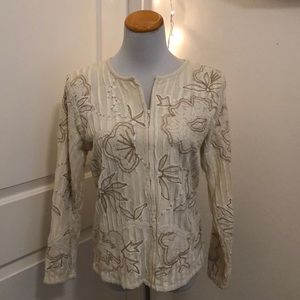 Laura Ashley ivory brown embroidered zip Small